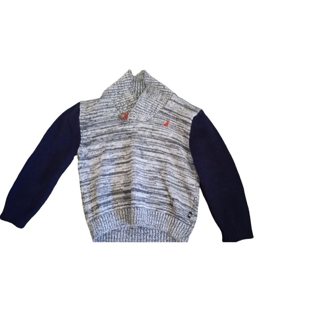 Nautica Grey and white with Blue arms knit mock neck boys sweater